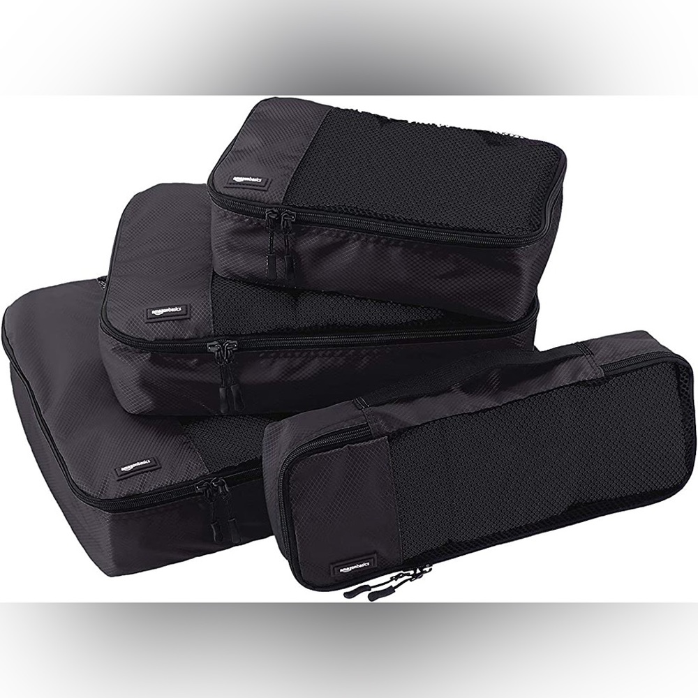 Amazon Basics 5 Pc Packing Travel Cubes Set, Small Medium Large Slim Black